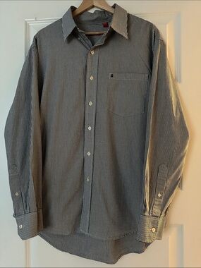 Izod Men’s Black and White Micro-Checked Dress Shirt